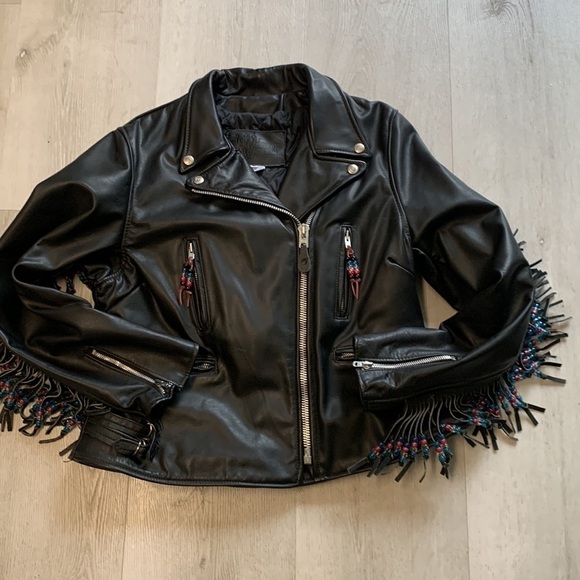 Vintage Black Leather Racer Motorcycle Lined Jacket‎ tassels beaded customized - Picture 16 of 16